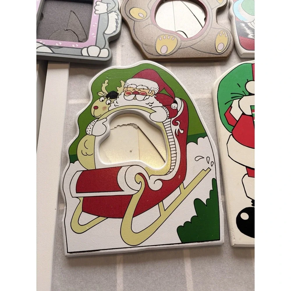 Bundle of 9 Lot 1990's Christmas Holiday Santa Teddy Bear‎ 5x7 Nostalgic Frames